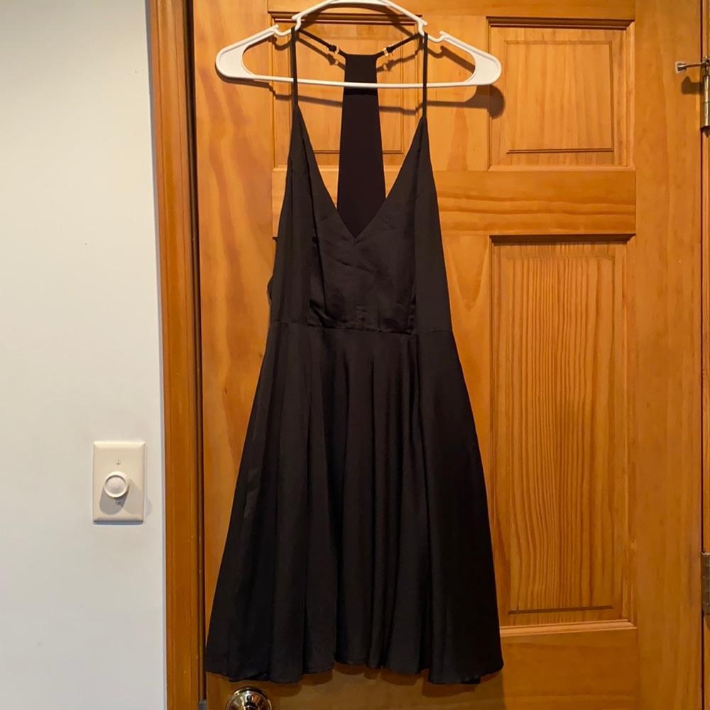 Women’s Fringe Studio Black Satin Dress in Large